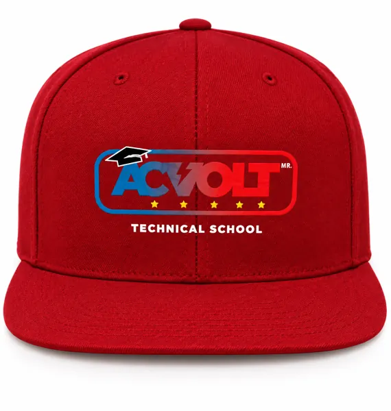 Gorra roja ACVOLT, vista de frente y espalda